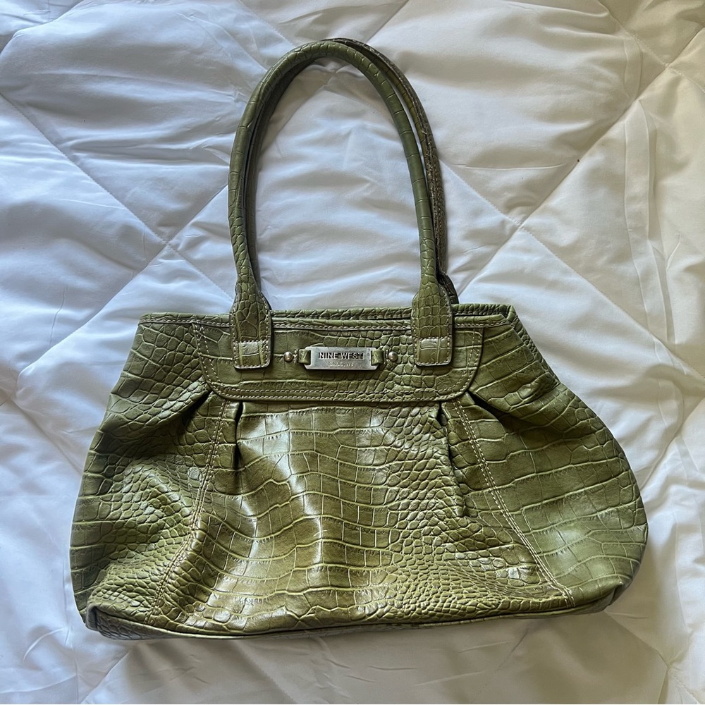 Nine West Green Croc-Embossed Shoulder Bag